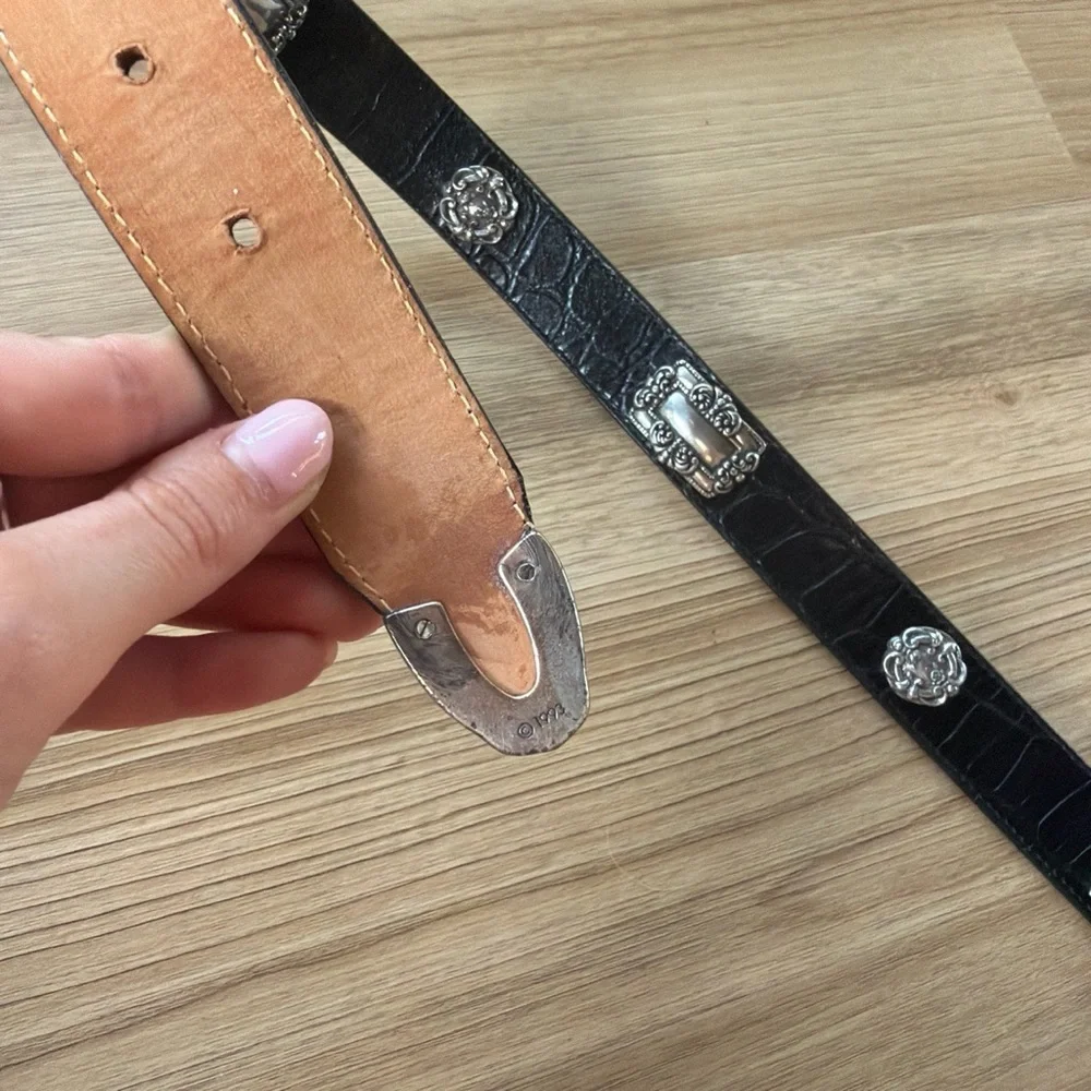 Black Croc-Embossed Western Belt with Silver Accents